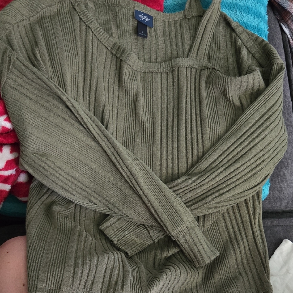 Daytrip Olive Off-the-Shoulder Sweater